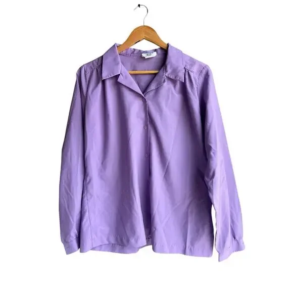 Vintage Career 80s Society Hill Size 18 Casual Blouse Long Sleeve Satin Purple - Picture 5 of 5